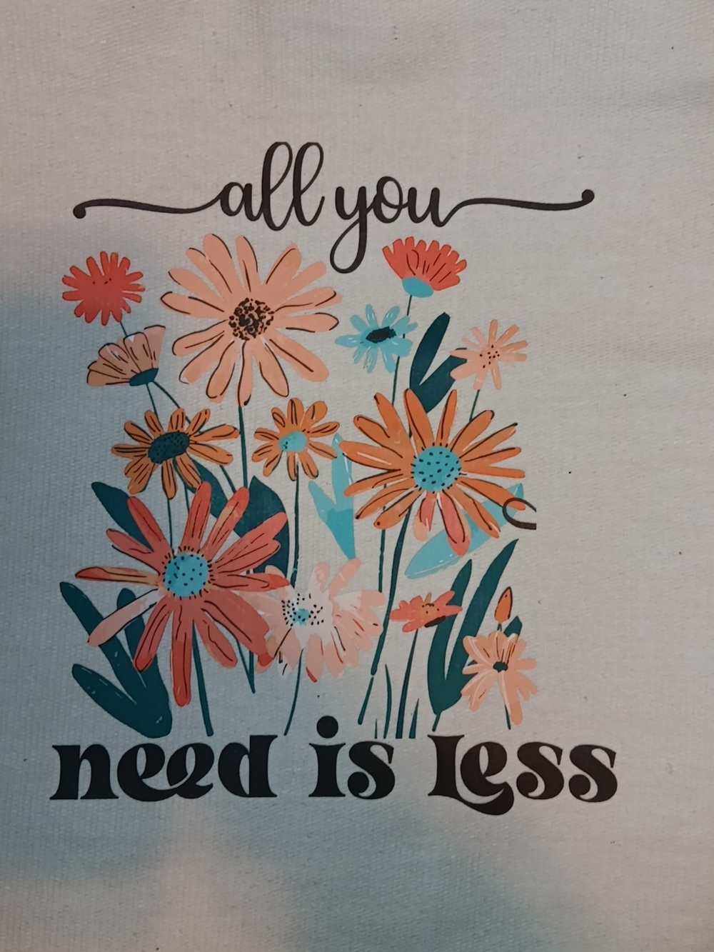 Floral "All You Need is Less" Wall Art Print - Peach & Teal